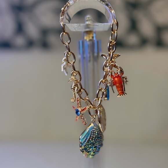 Betsey Johnson Gold-Tone Ocean Charm Bracelet with Blue Shell and Coral Accents